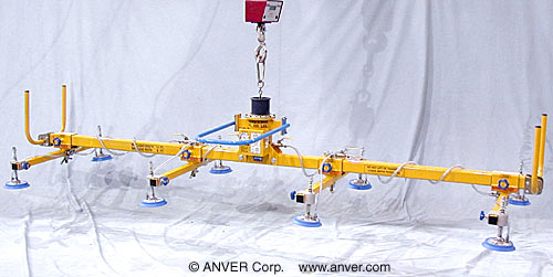 ANVER Mechanical Vacuum Generator with Eight Pad Lifting Frame for Lifting & Handling Steel Sheet 14 ft x 6 ft (4.3 m x 1.8 m) up to 600 lb (272 kg)